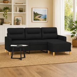 Black 3-Seater Sofa with Footstool - Perfect for Relaxing