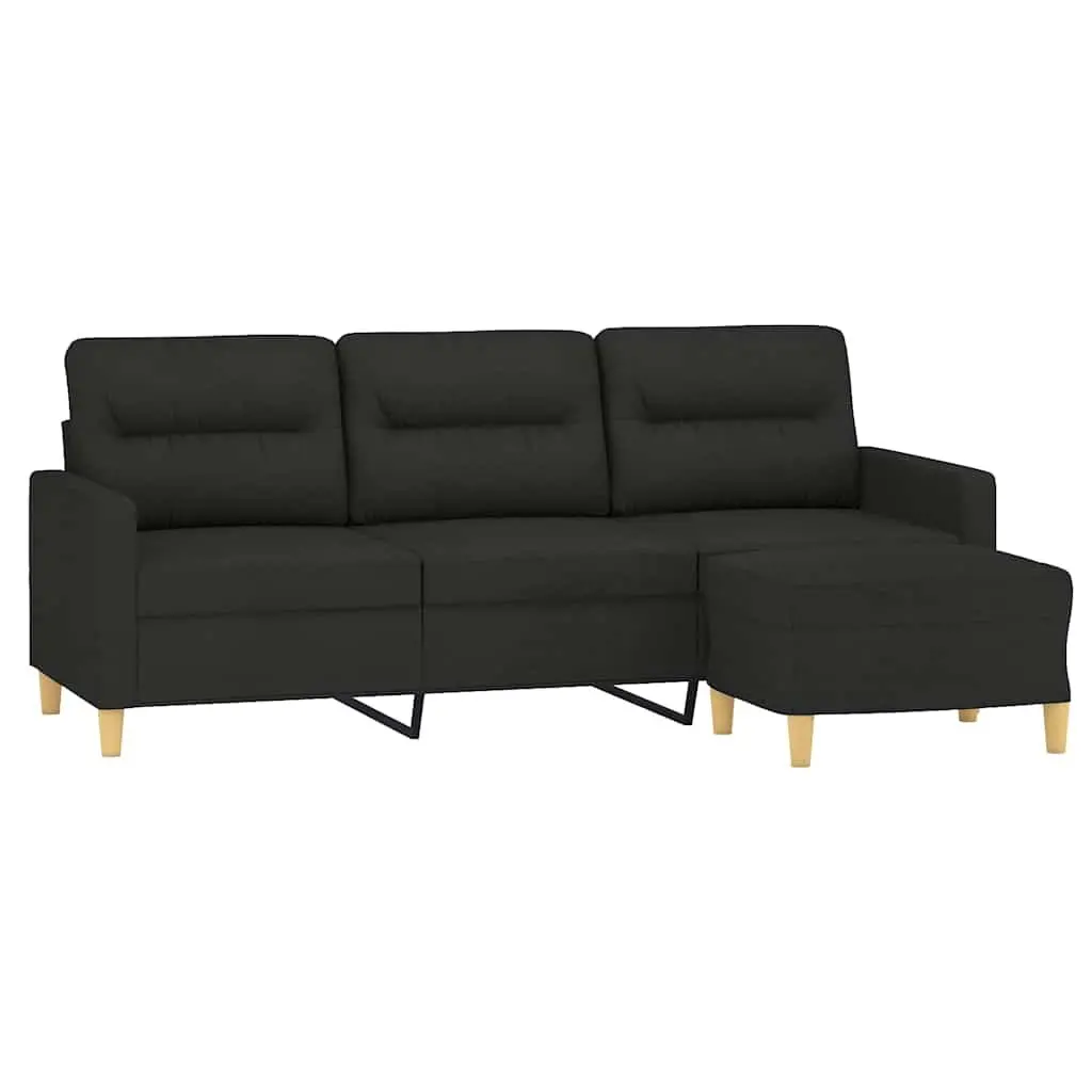 3-Seater Sofa Fabric Black 180cm with Footstool