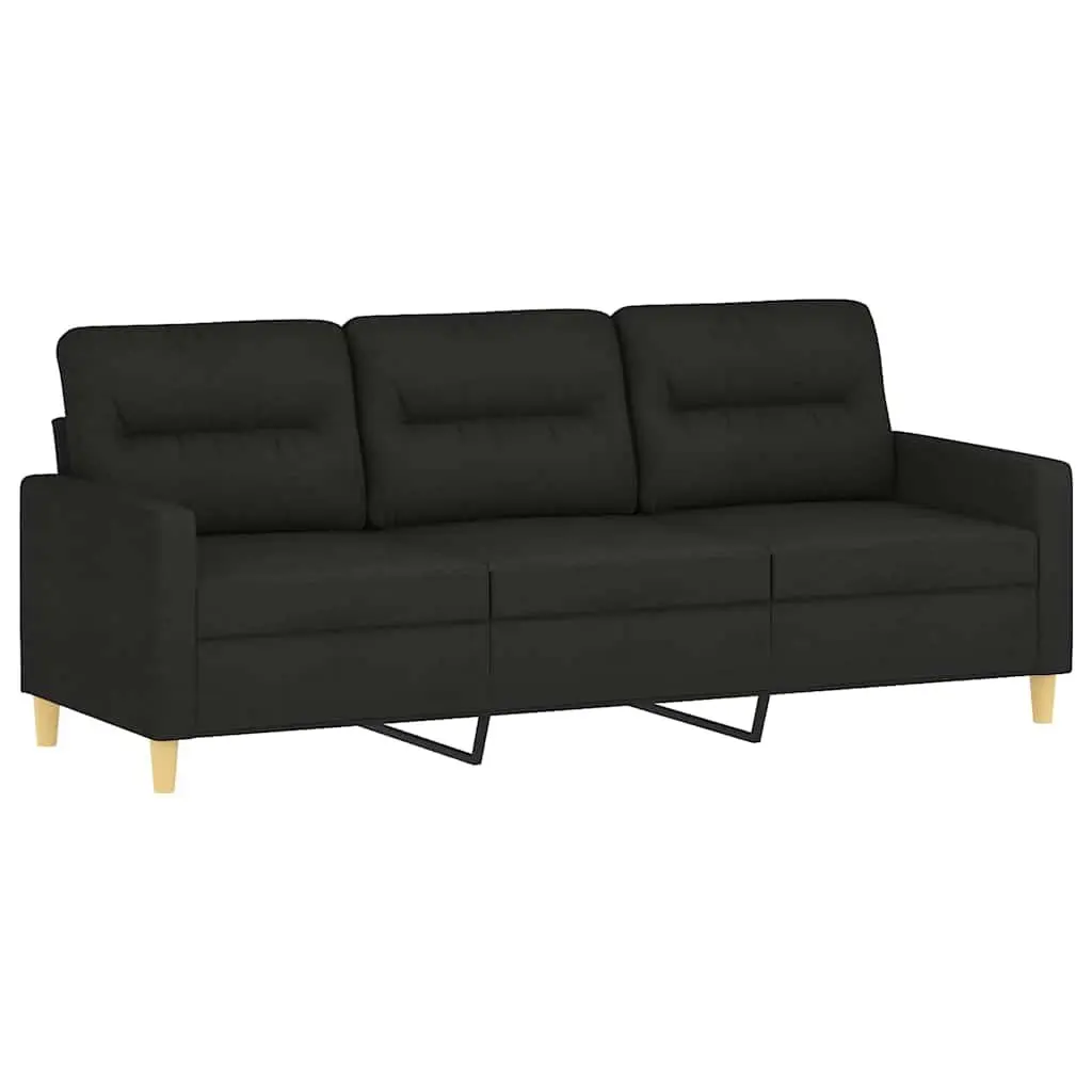 3-Seater Sofa Fabric Black 180cm with Footstool