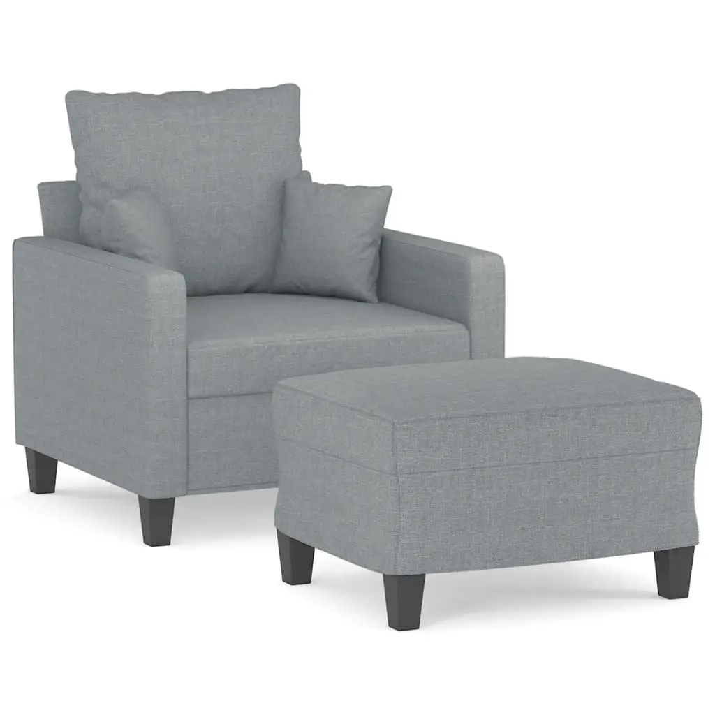 Grey Fabric Sofa Chair with Footstool Lounge Seat Relaxing Armchair Living Room