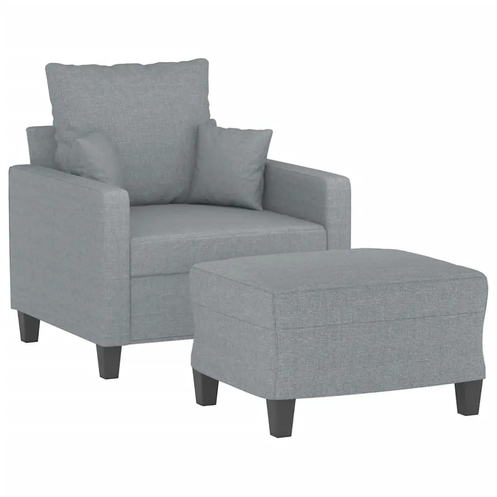 Grey Fabric Sofa Chair with Footstool Lounge Seat Relaxing Armchair Living Room