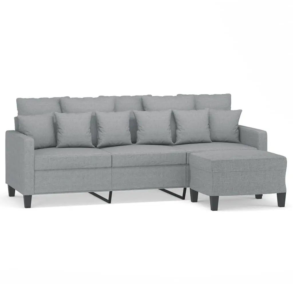 3-Seater Sofa with Footstool Grey Living Room Furniture Lounge Seat 180cm