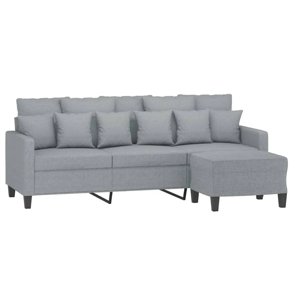 3-Seater Sofa with Footstool Grey Living Room Furniture Lounge Seat 180cm