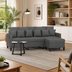 3-Seater Sofa with Footstool Grey Fabric Living Room Lounge Couch 180cm