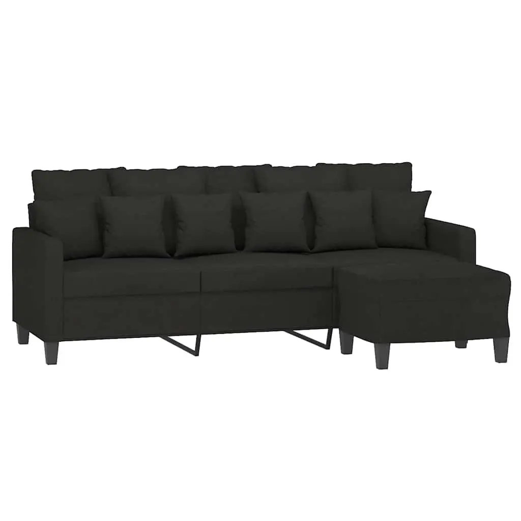 3-Seater Sofa with Footstool Black 180cm Living Room Furniture Fabric Couch