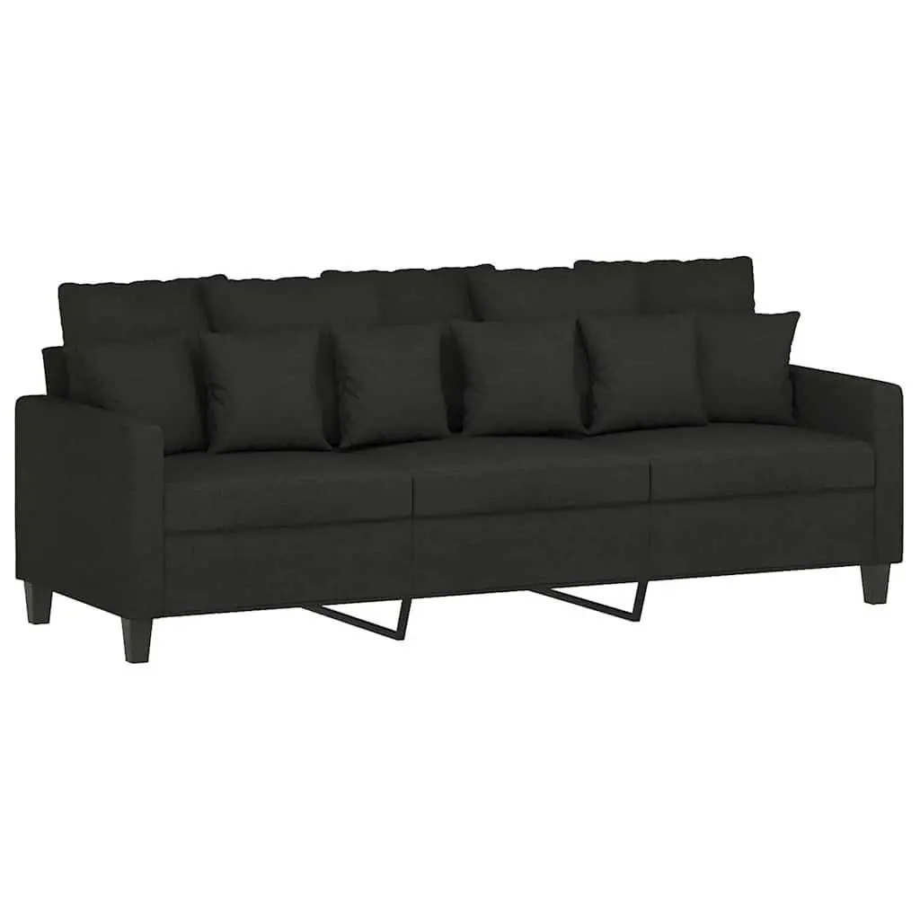3-Seater Sofa with Footstool Black 180cm Living Room Furniture Fabric Couch