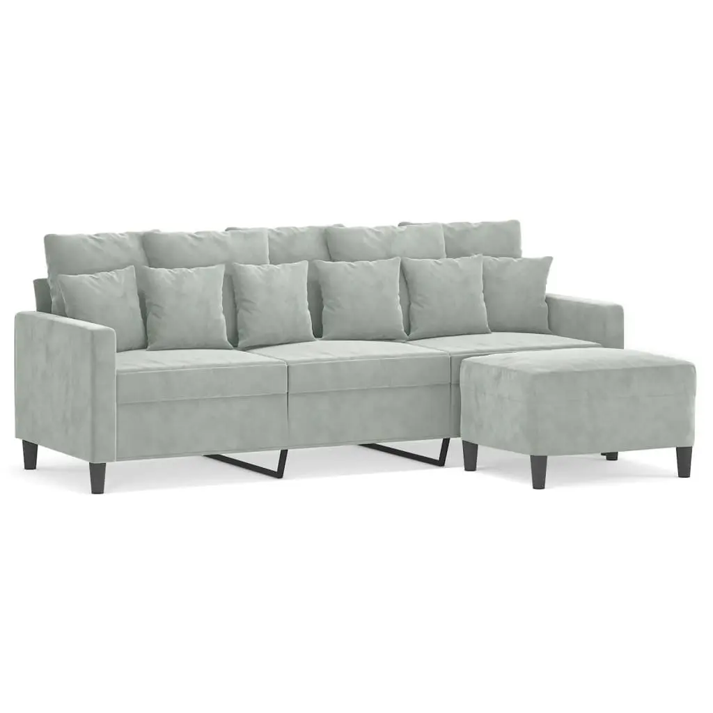 3-Seater Sofa with Footstool Grey Velvet Living Room Lounge Couch 180cm