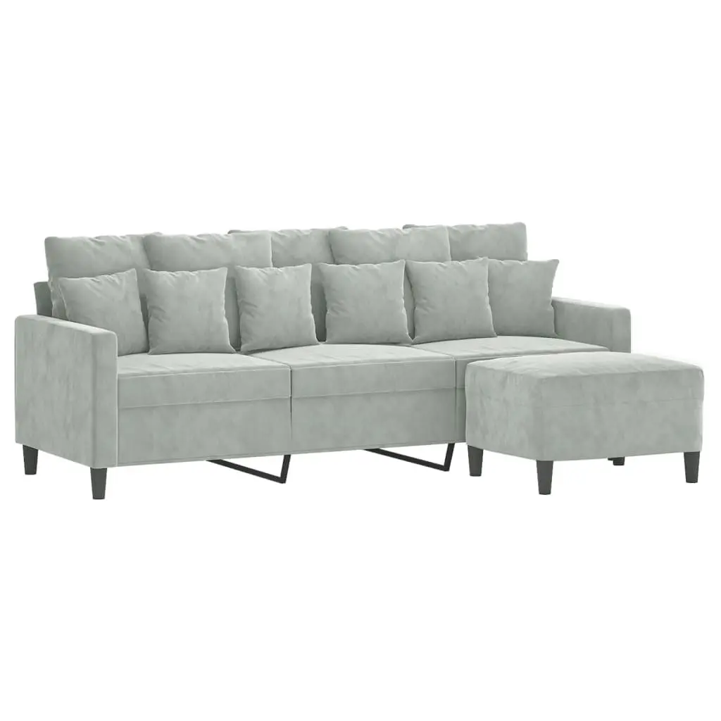 3-Seater Sofa with Footstool Grey Velvet Living Room Lounge Couch 180cm