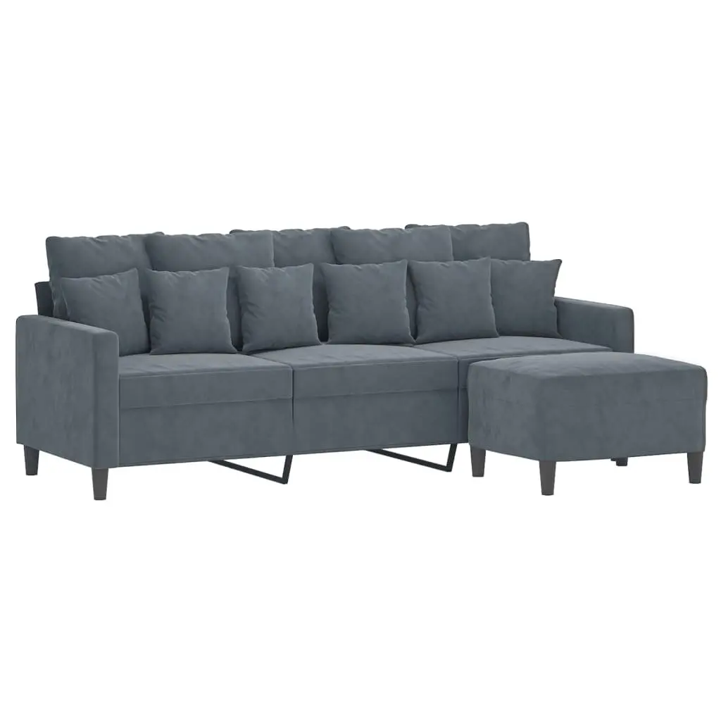 3-Seater Sofa with Footstool Grey Velvet Living Room Lounge Couch 180cm