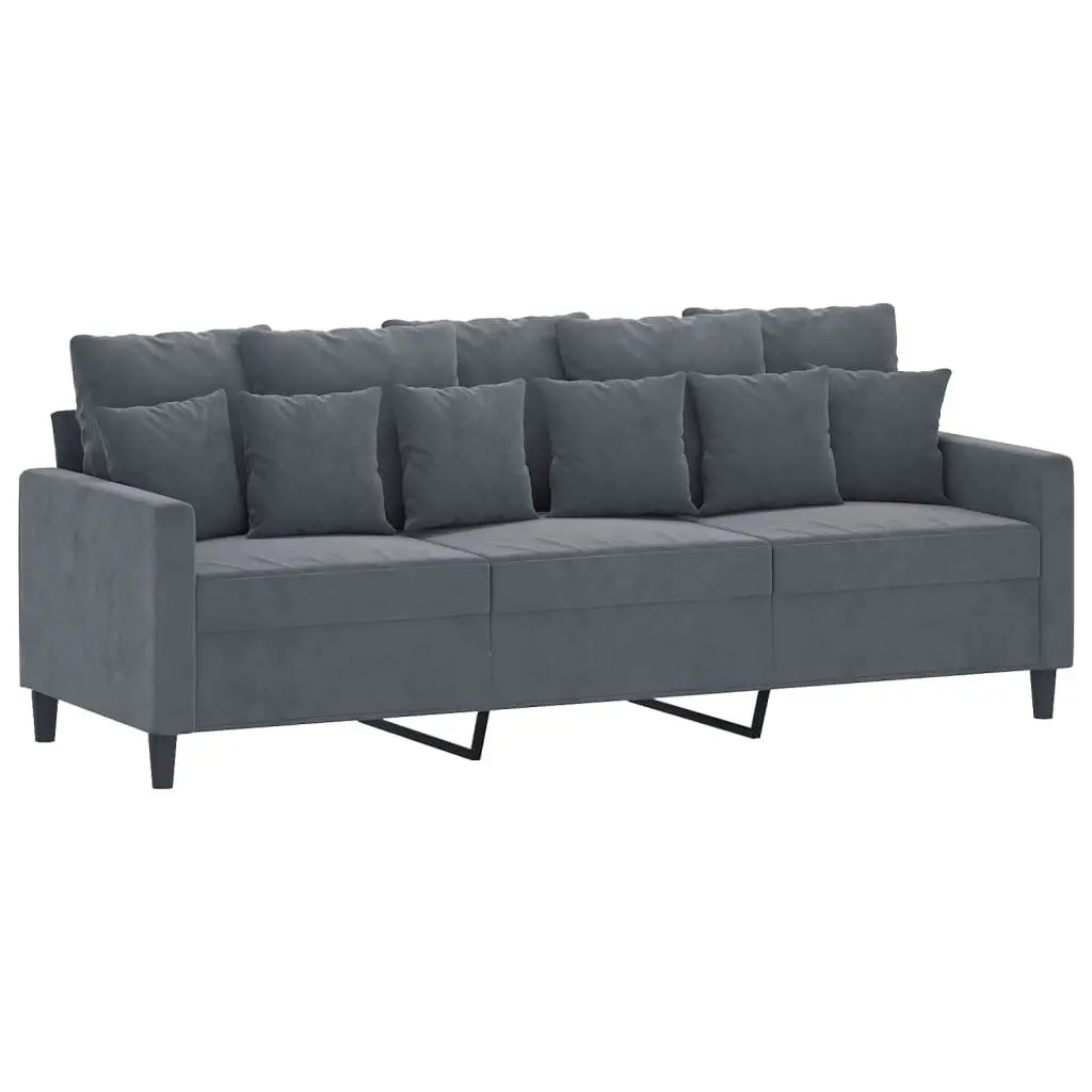 3-Seater Sofa with Footstool Grey Velvet Living Room Lounge Couch 180cm