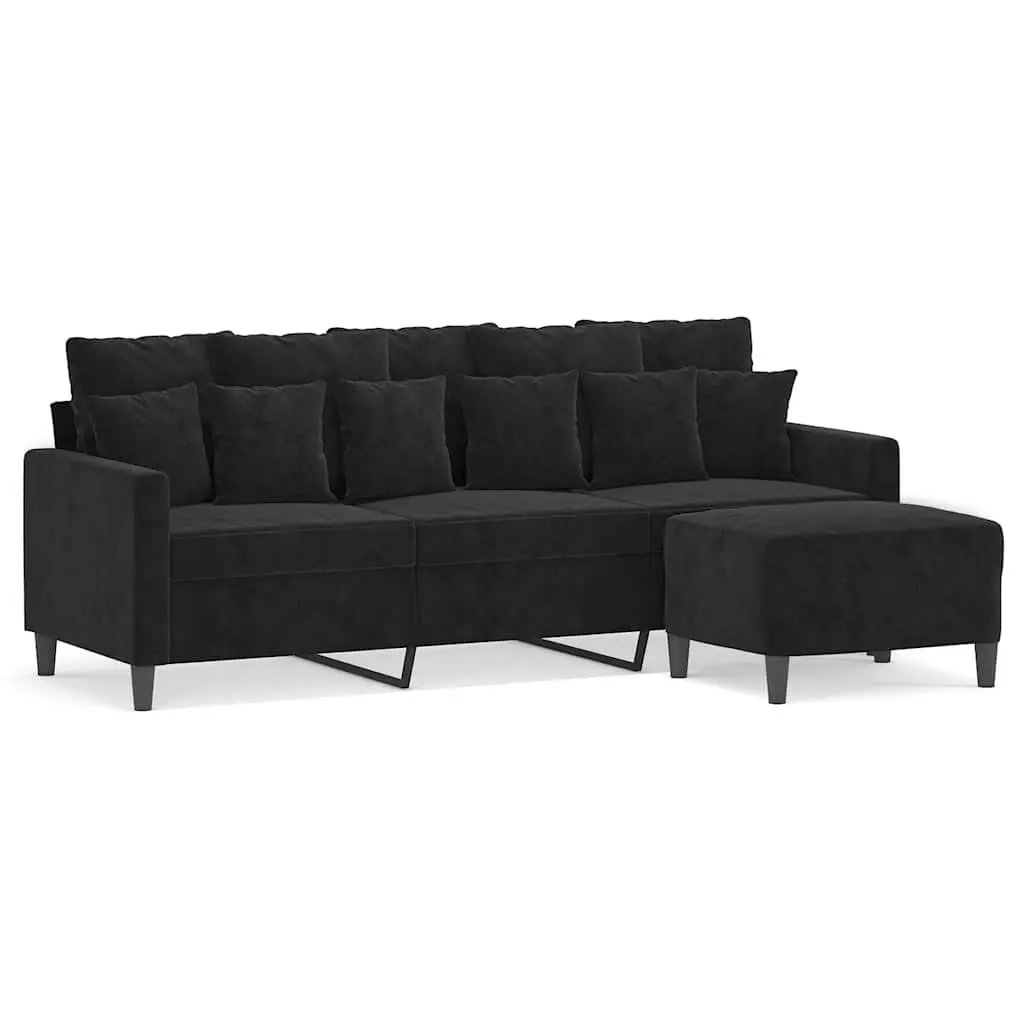 3-Seater Sofa with Footstool Black 180cm Velvet Living Room Furniture