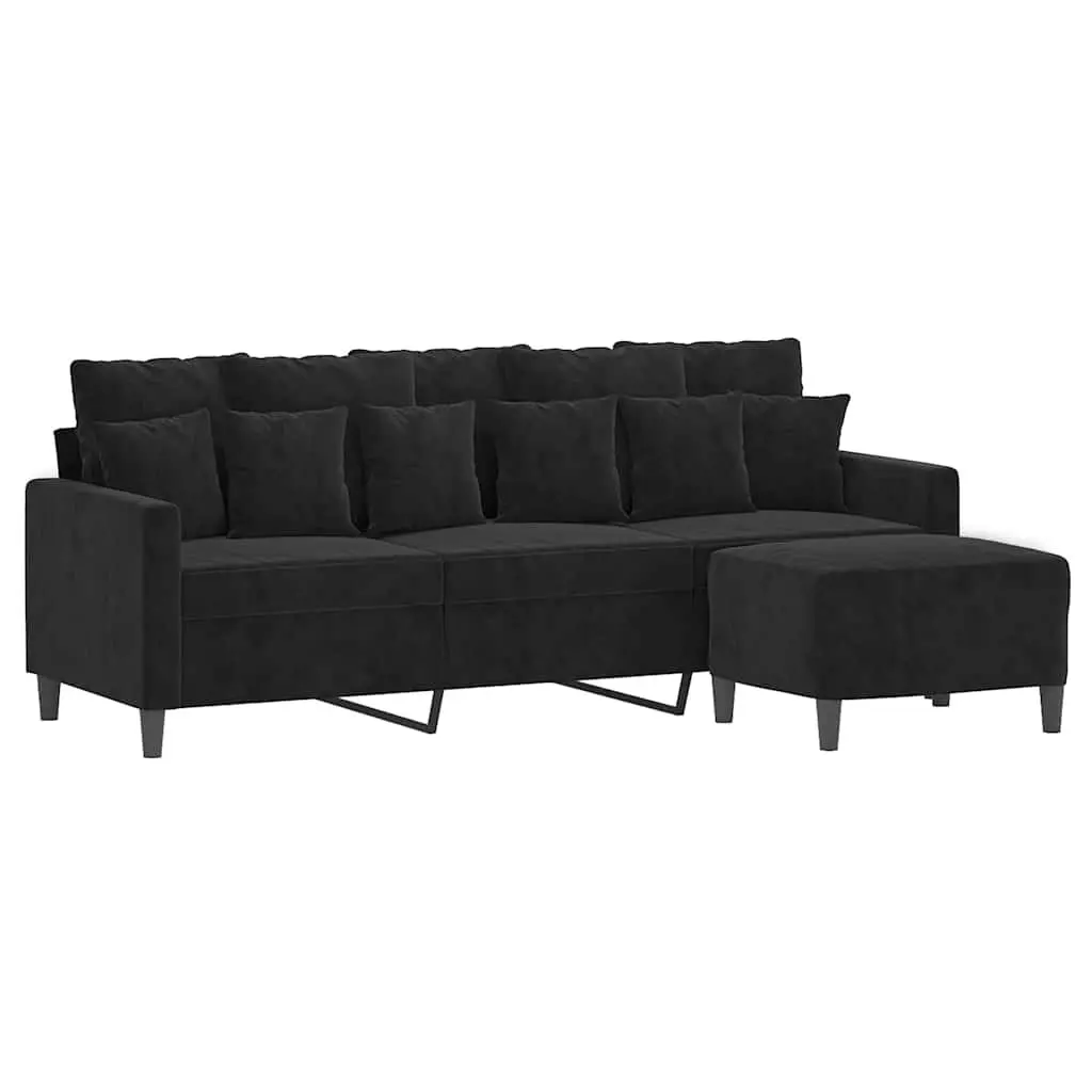 3-Seater Sofa with Footstool Black 180cm Velvet Living Room Furniture