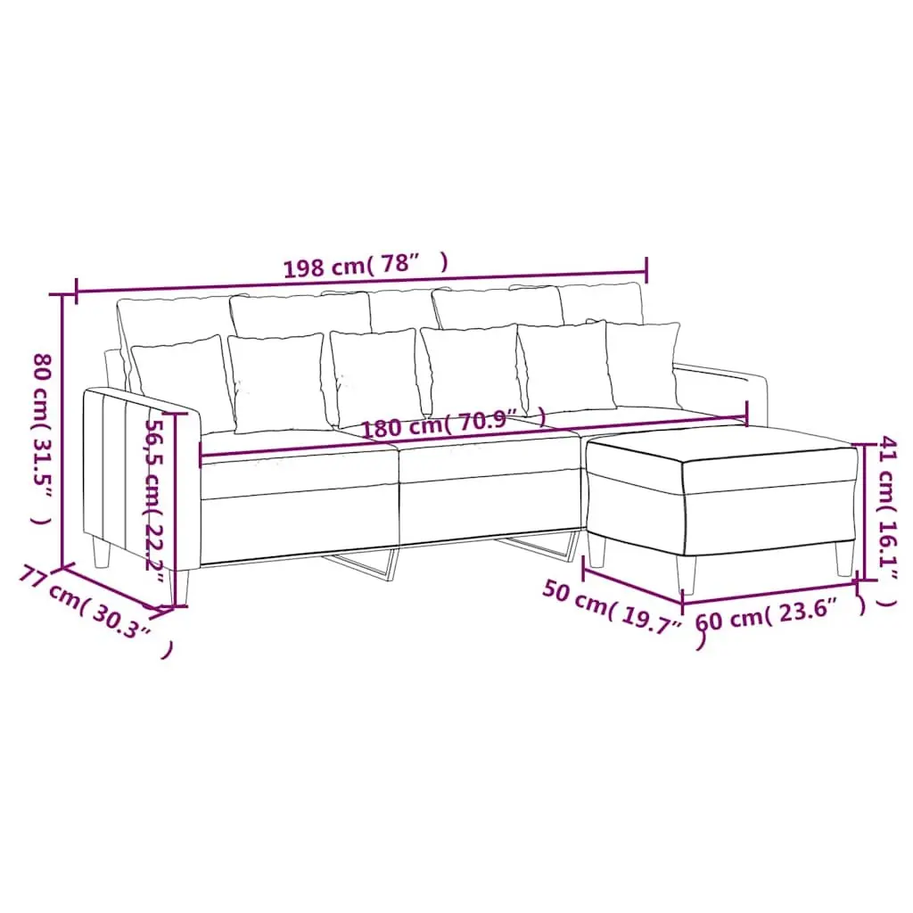 3-Seater Sofa with Footstool Black 180cm Velvet Living Room Furniture