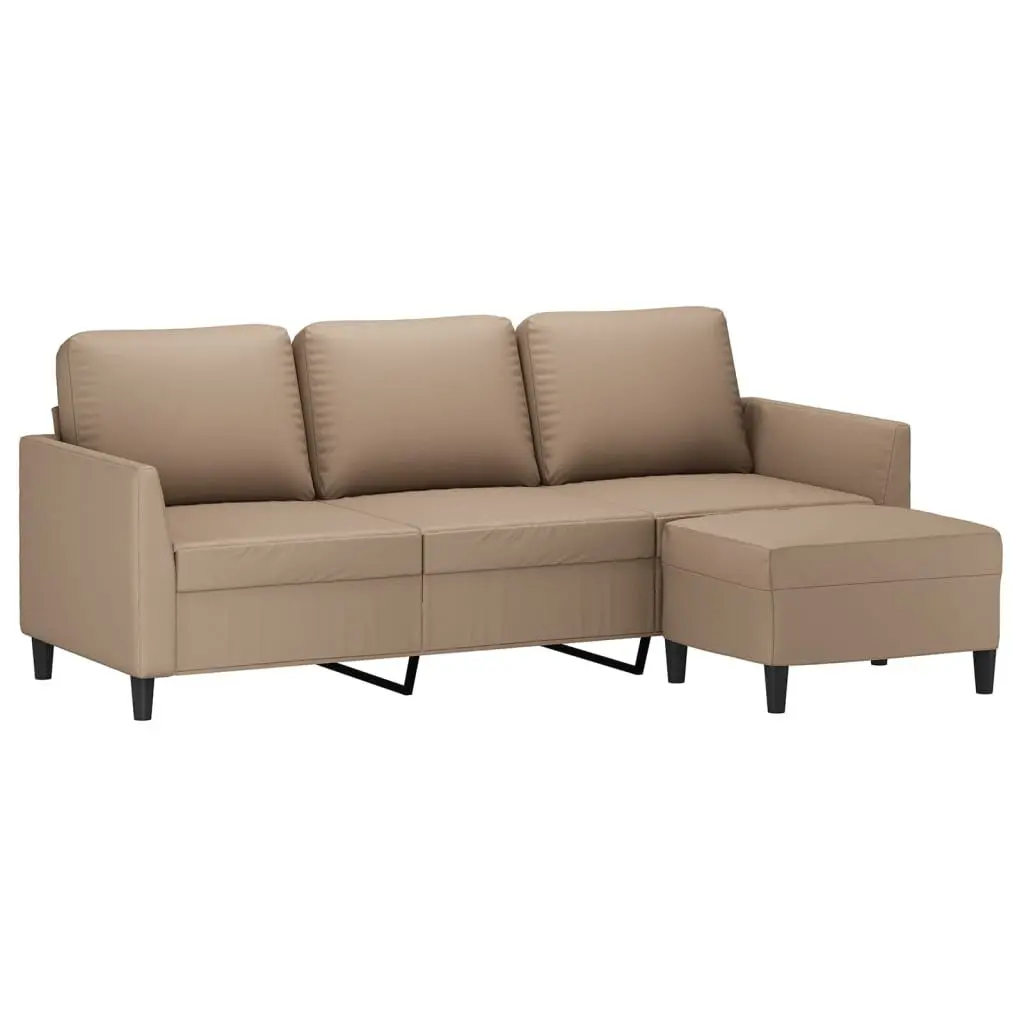 3-Seater Sofa with Footstool Brown Faux Leather Living Room Furniture 180cm