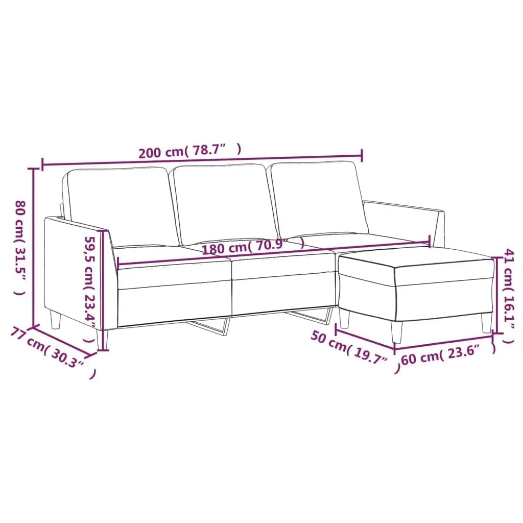 3-Seater Sofa with Footstool Brown Faux Leather Living Room Furniture 180cm
