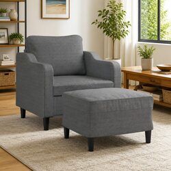 Compact Grey Armchair with Footstool for Living Rooms