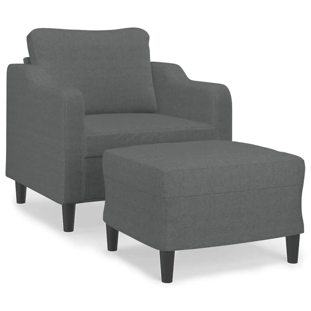 Sofa Chair Fabric Dark Grey 60cm with Footstool Plywood and Metal Frame