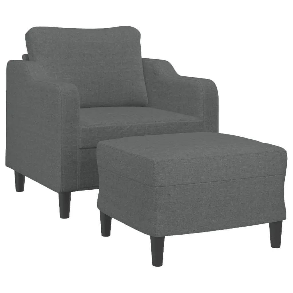 Sofa Chair Fabric Dark Grey 60cm with Footstool Plywood and Metal Frame