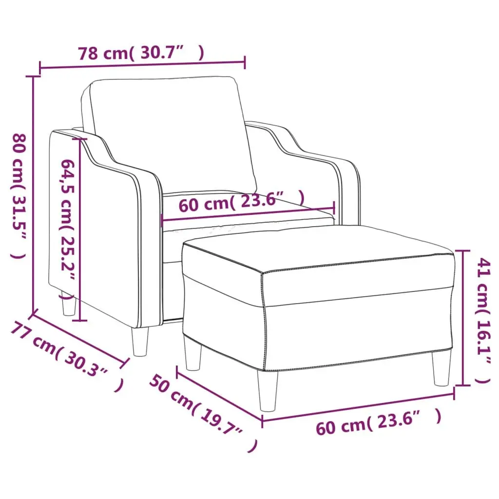 Sofa Chair Fabric Dark Grey 60cm with Footstool Plywood and Metal Frame