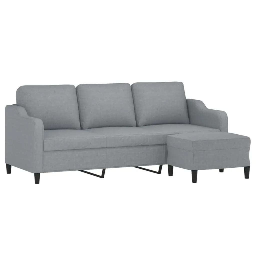 3-Seater Sofa with Footstool Grey Fabric Living Room Lounge Suite 180cm