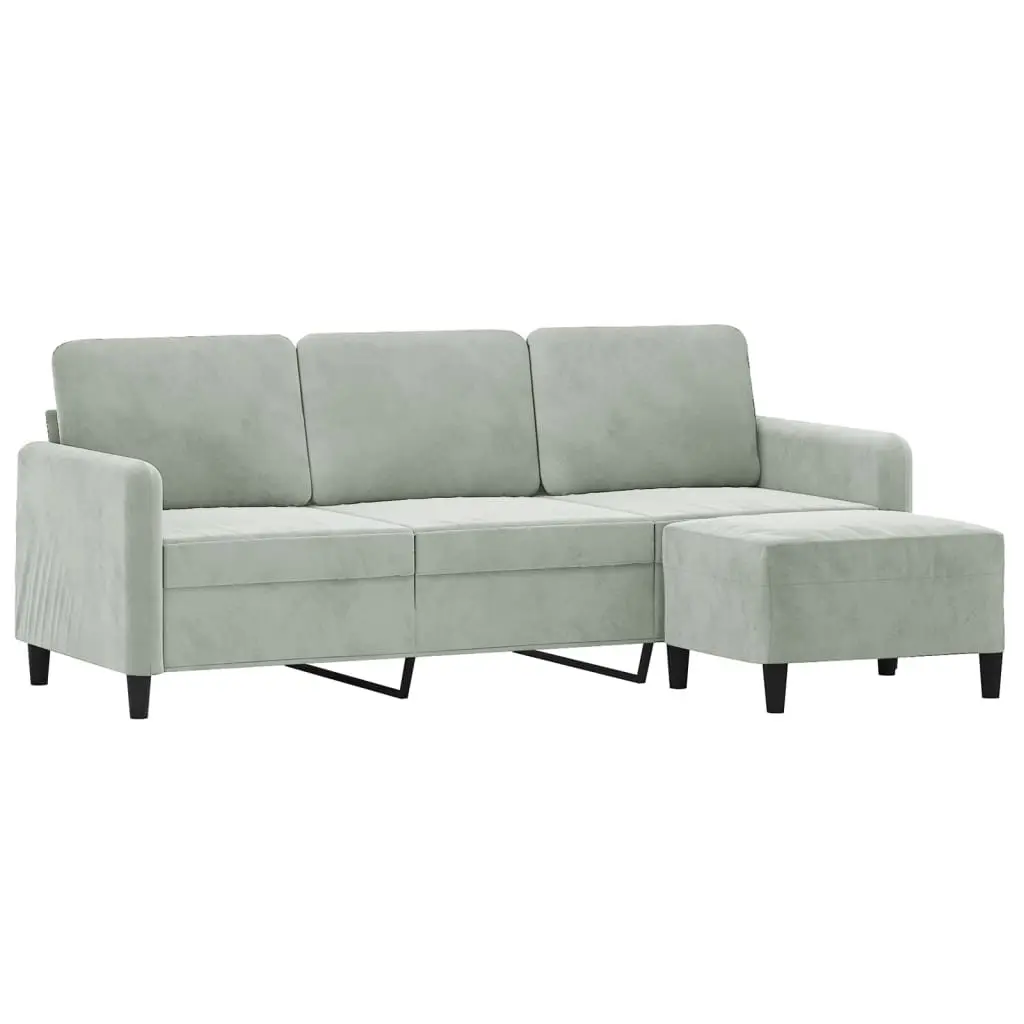 3-Seater Sofa with Footstool Light Grey Velvet Couch Lounge Living Room 180cm