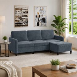 Practical Grey Velvet Sofa with Footstool for Any Home
