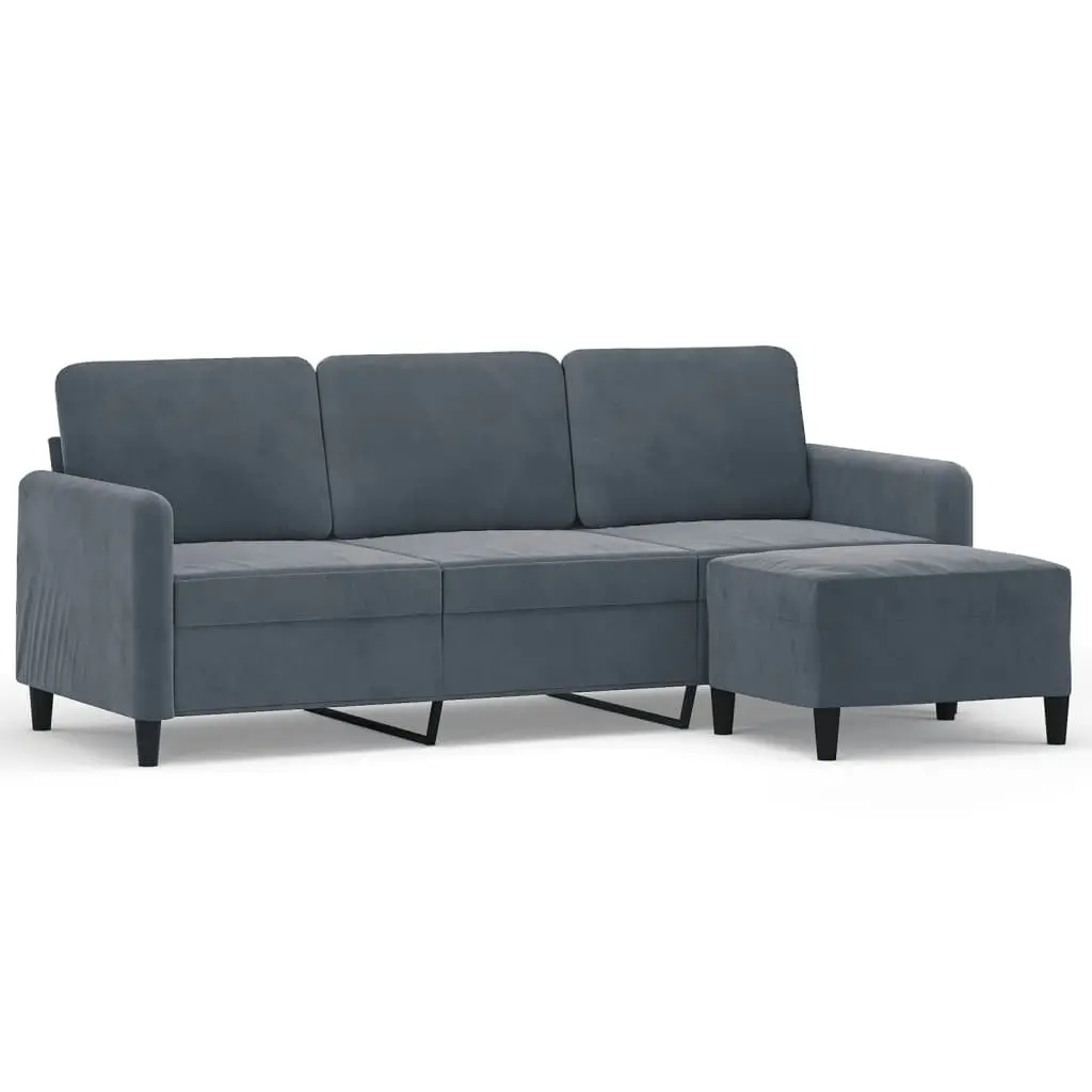 3-Seater Sofa Velvet 180cm Grey with Footstool