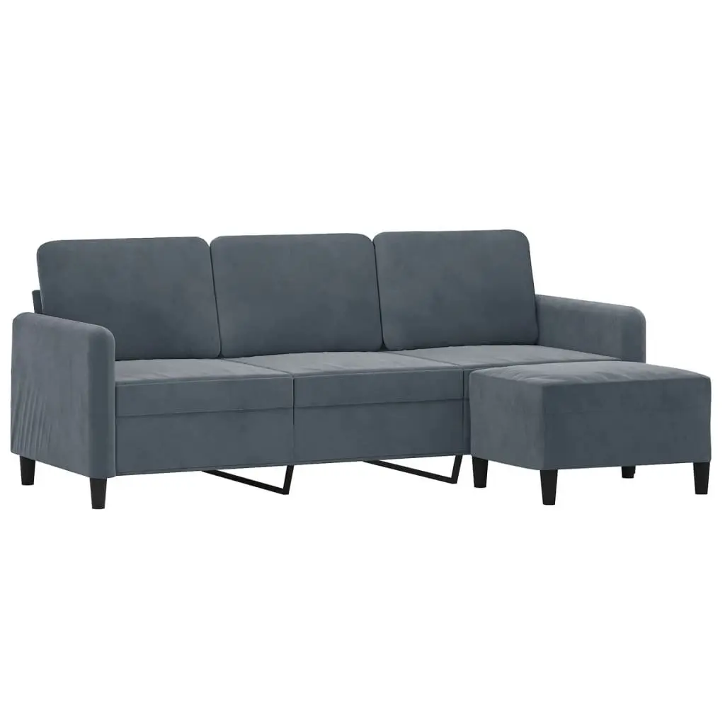 3-Seater Sofa Velvet 180cm Grey with Footstool