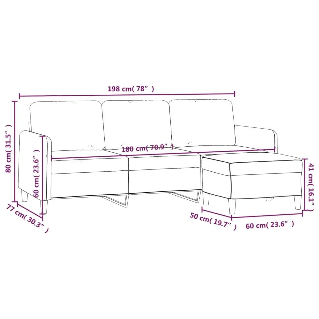 3-Seater Sofa Velvet 180cm Grey with Footstool
