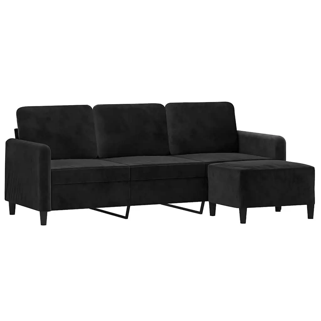 3-Seater Sofa with Footstool Black 180cm Living Room Furniture Lounge Settee