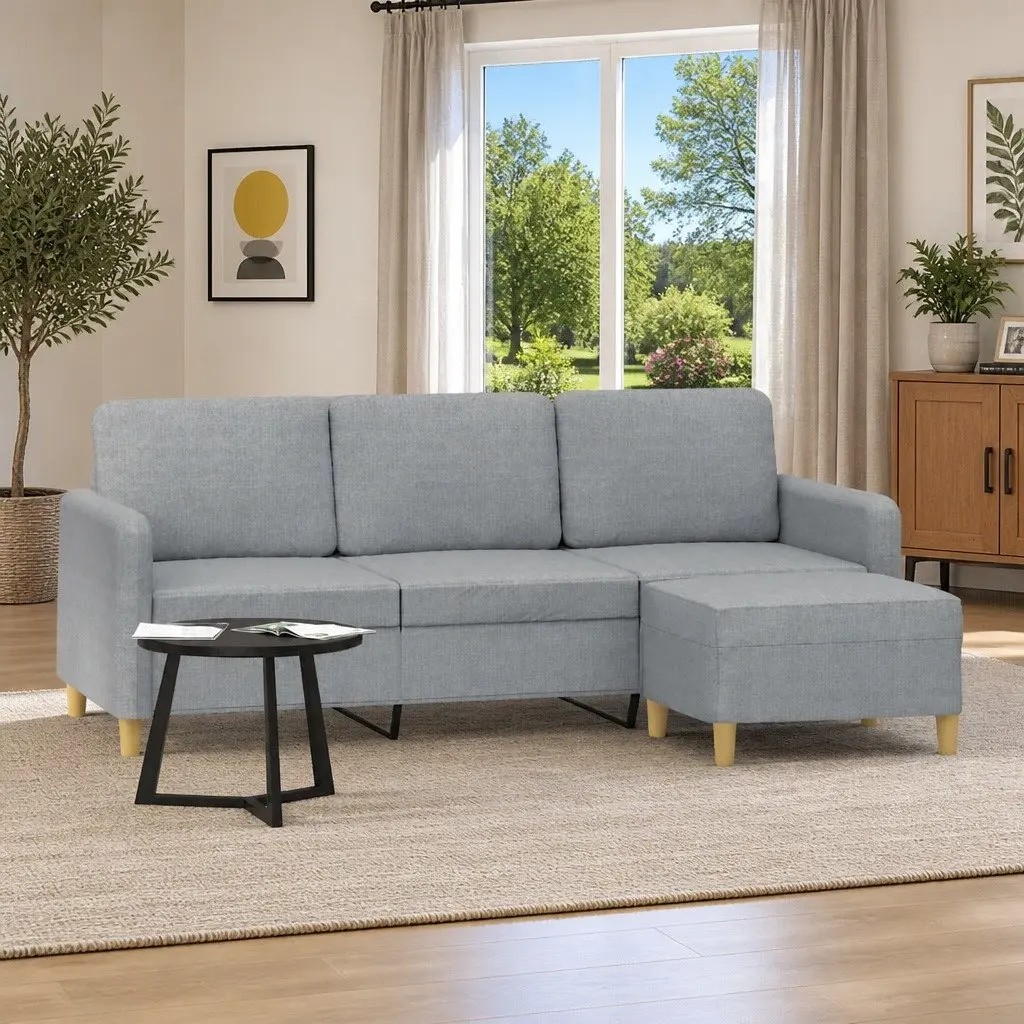 3-Seater Sofa Fabric Grey 180cm with Footstool