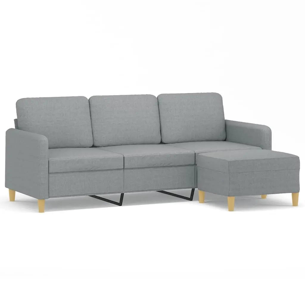 3-Seater Sofa Fabric Grey 180cm with Footstool