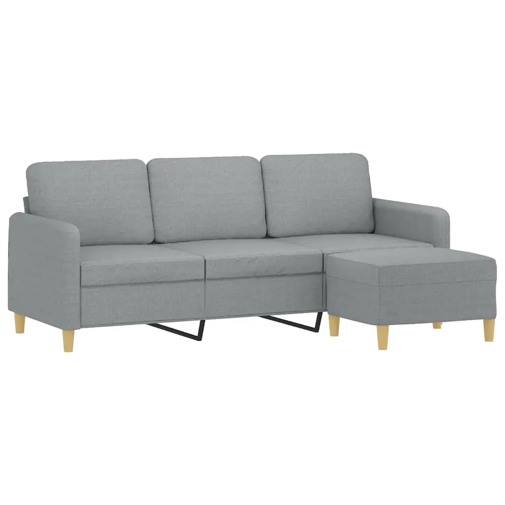 3-Seater Sofa Fabric Grey 180cm with Footstool