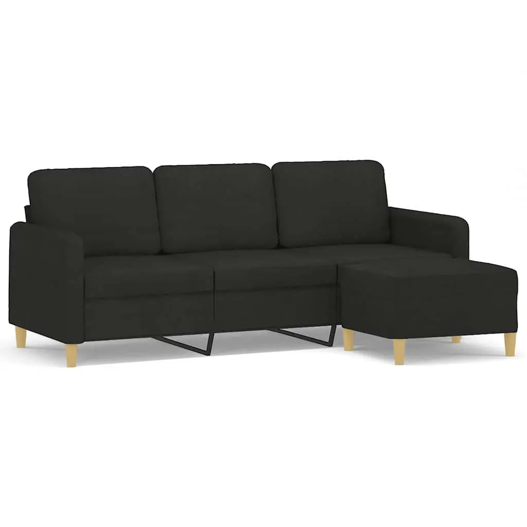 3-Seater Sofa with Footstool Black 180cm Fabric Lounge Couch Living Room