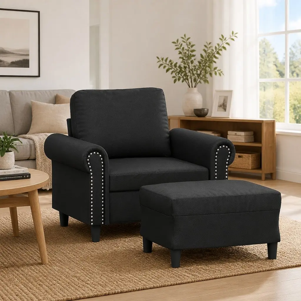 Black Sofa Chair with Matching Footstool