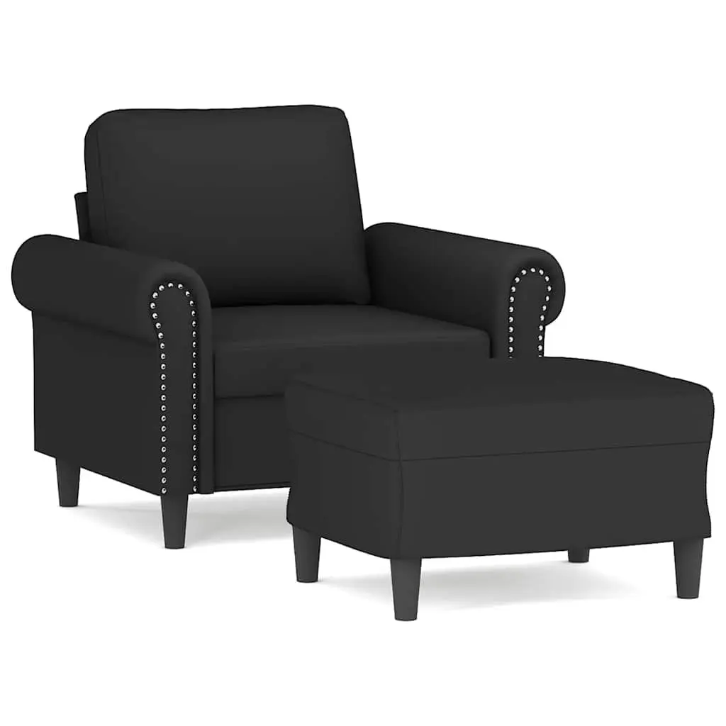 Sofa Chair Velvet Black Compact with Footstool Padded Seat