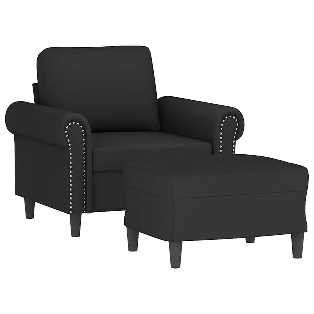 Sofa Chair Velvet Black Compact with Footstool Padded Seat