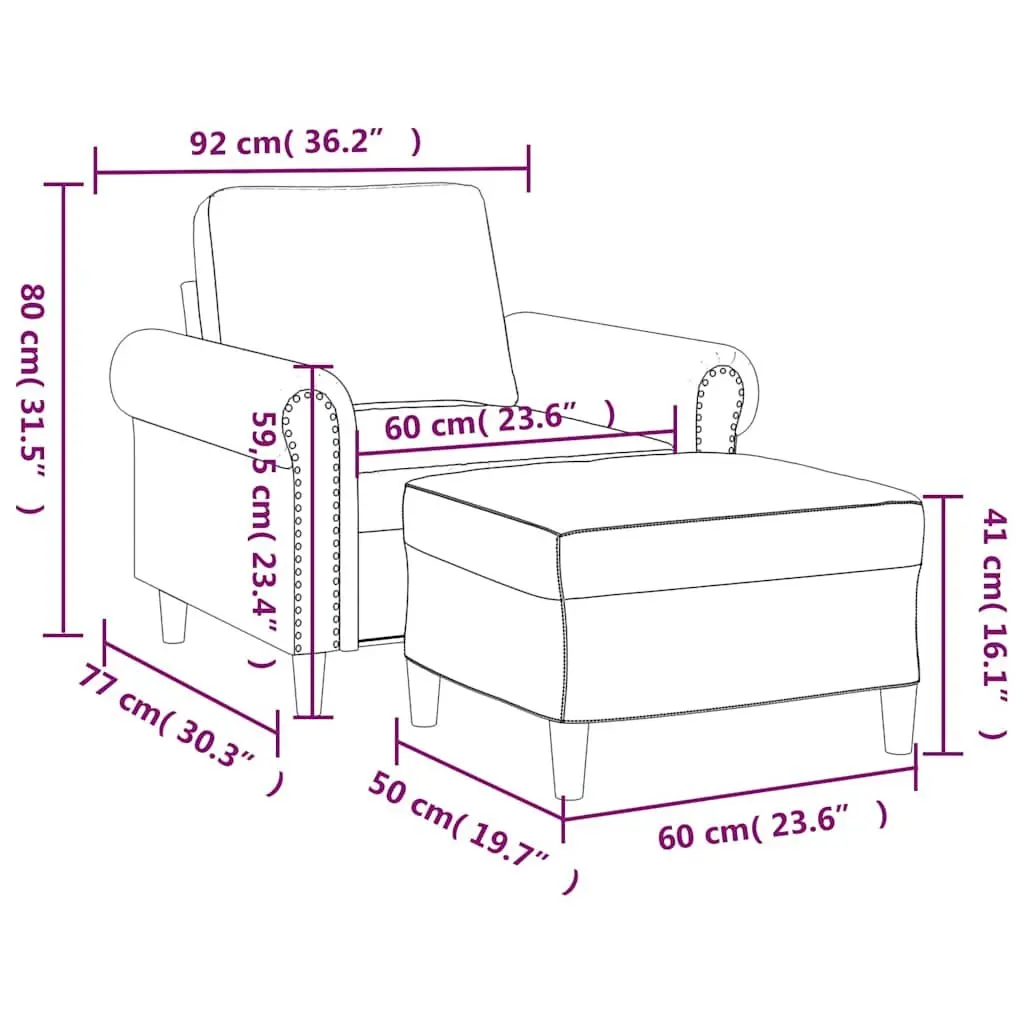 Sofa Chair Velvet Black Compact with Footstool Padded Seat