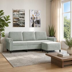 3-Seater Sofa with Footstool Grey Velvet Living Room Lounge Couch 180cm
