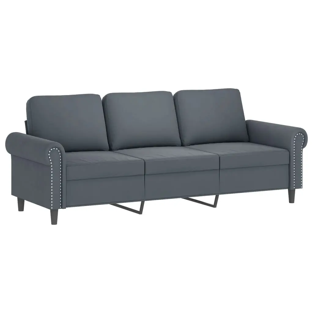3-Seater Sofa with Footstool Dark Grey 180cm Velvet Lounge Couch Living Room