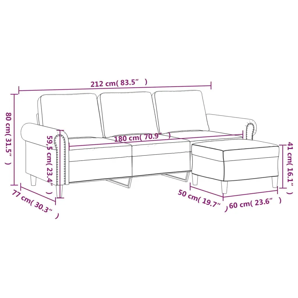 3-Seater Sofa with Footstool Dark Grey 180cm Velvet Lounge Couch Living Room