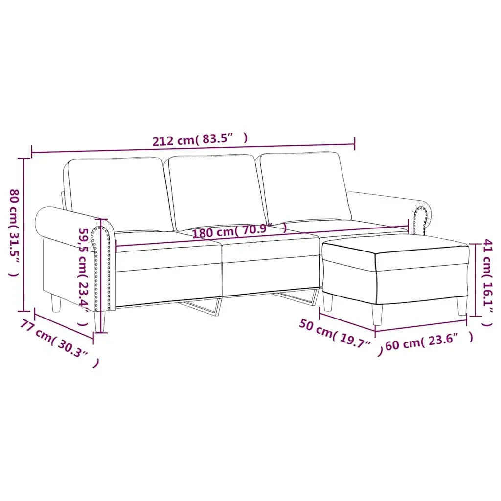 3-Seater Sofa with Footstool Black Velvet Living Room Lounge Couch 180cm