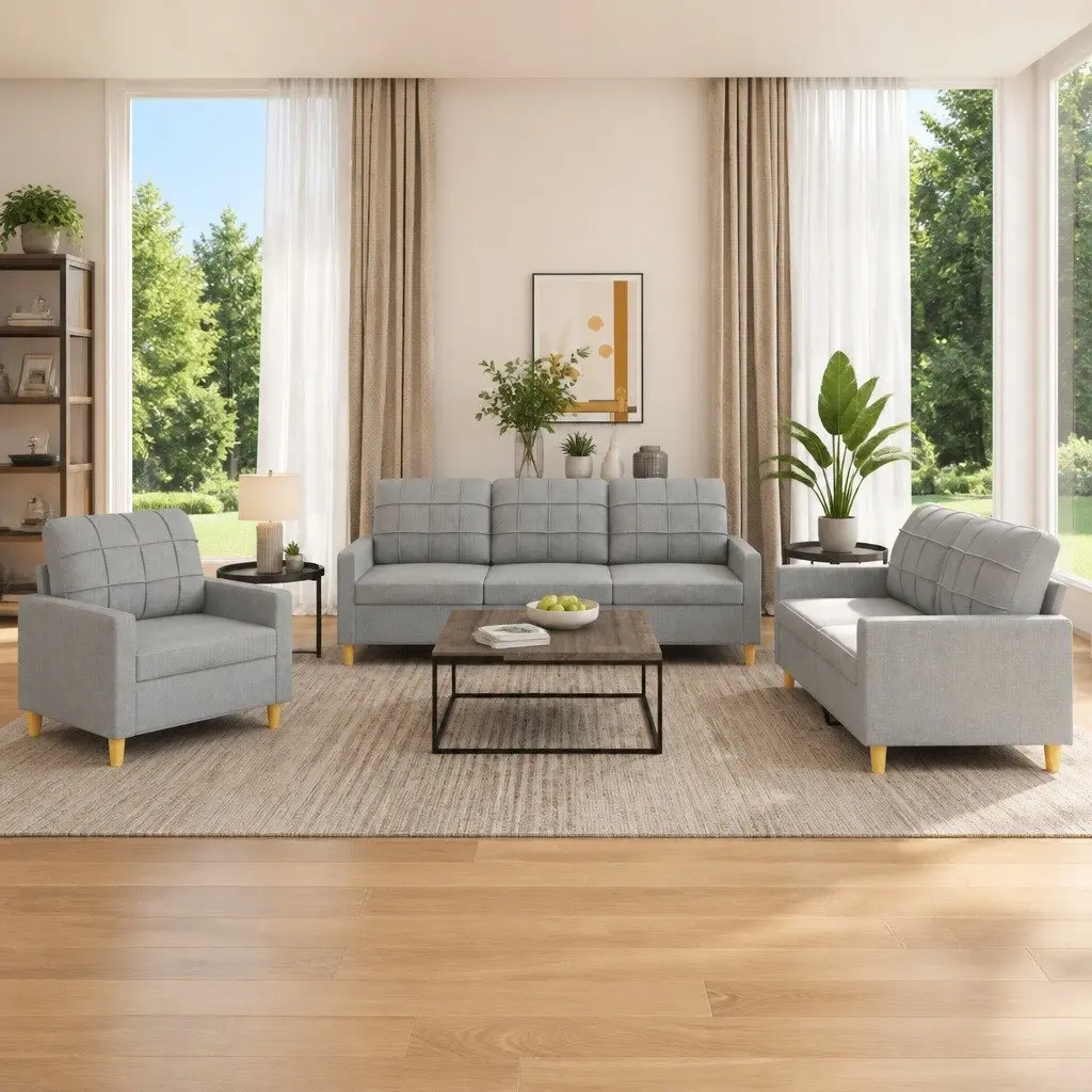 3 Piece Grey Sofa Set for Relaxation