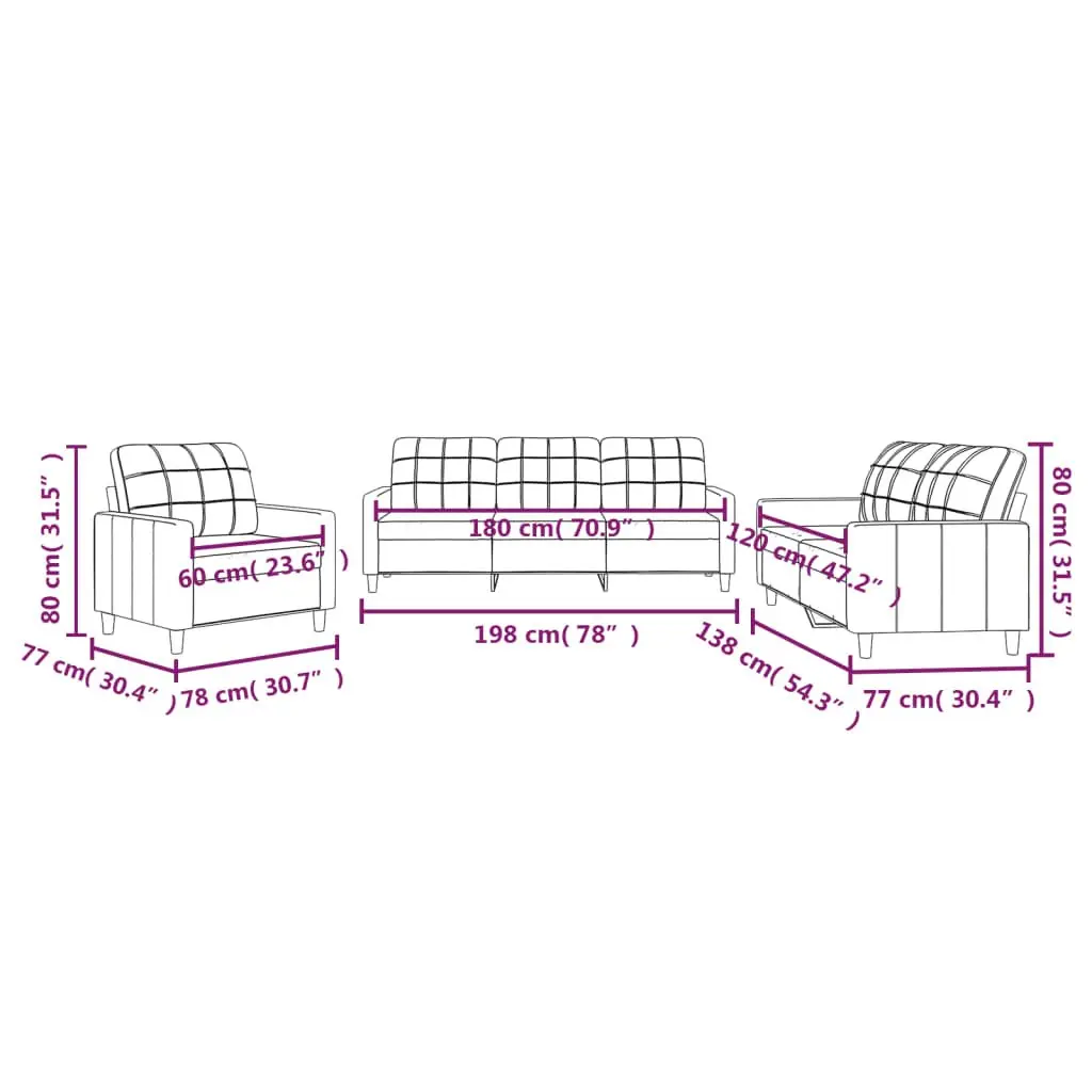 3 Piece Grey Sofa Set for Relaxation