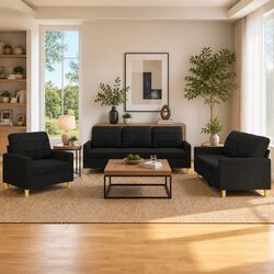 3 Piece Black Sofa Set for Everyday Comfort
