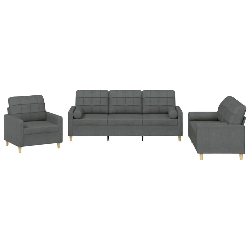 3 Piece Sofa Set Grey Fabric Couch Lounge Suite with Pillows Living Room
