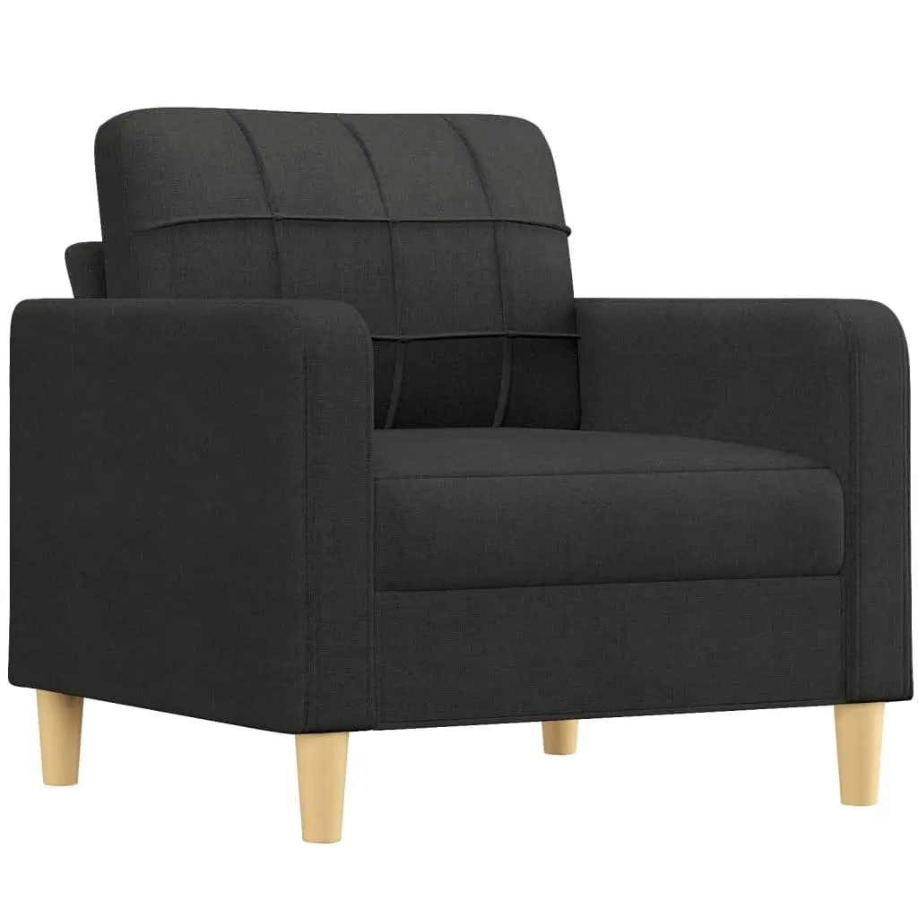 3 Piece Sofa Set Black Fabric Living Room Sectional with Pillows Armrest