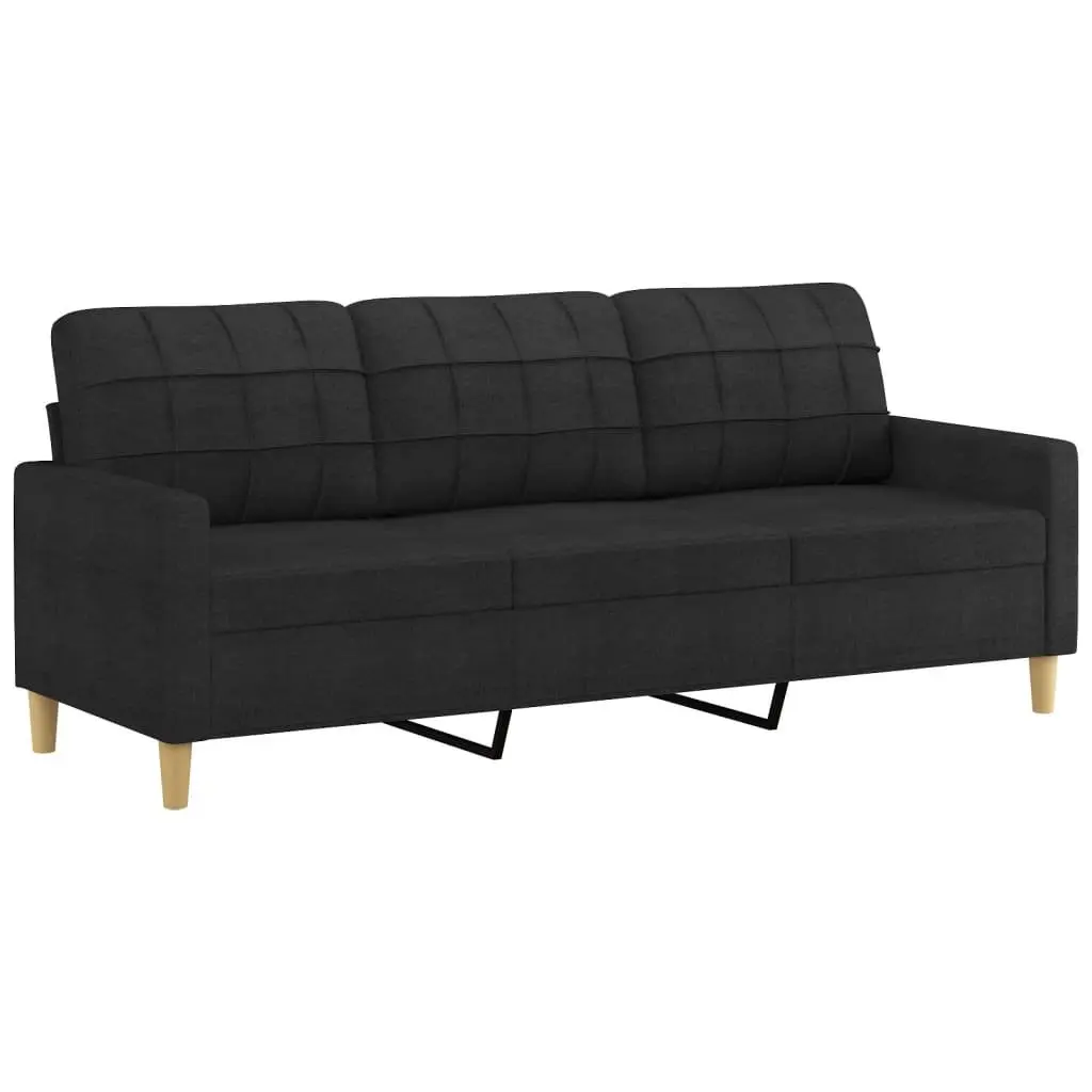 3 Piece Sofa Set Black Fabric Living Room Sectional with Pillows Armrest