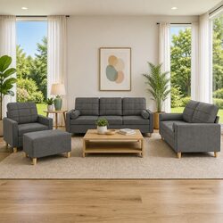Functional 4 Piece Grey Sofa Set with Pillows