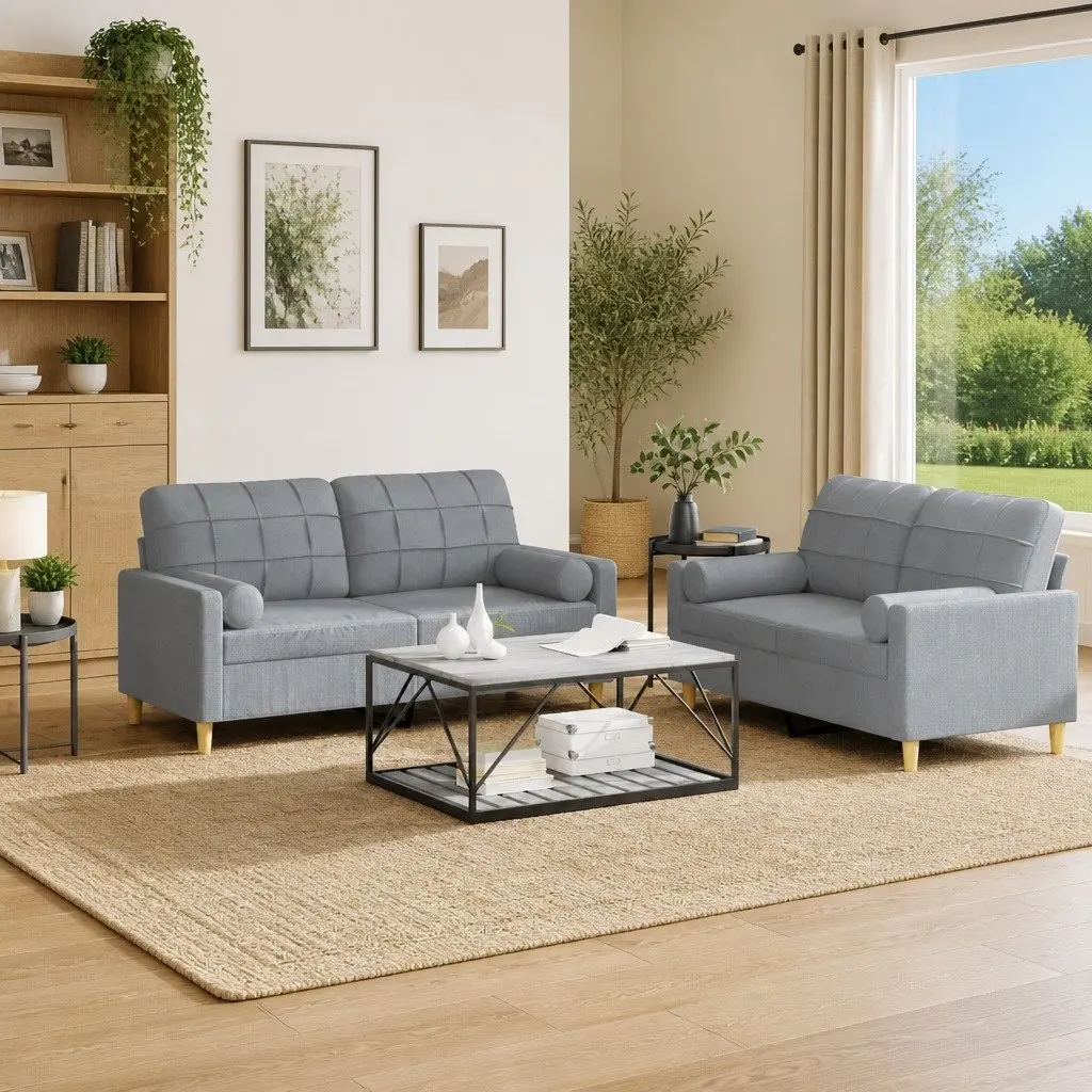 2 Piece Sofa Set in Grey Fabric